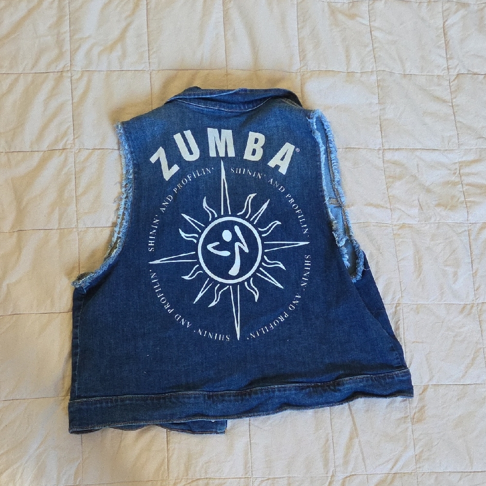 Zumba Fitness Blue Denim Vest with Sun Graphic